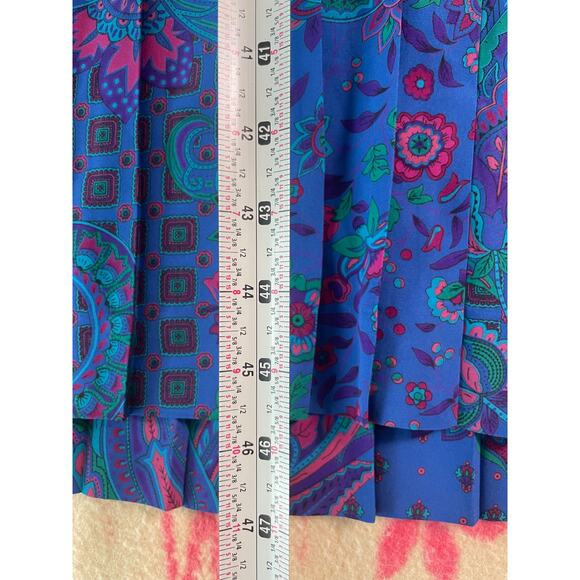 Vtg 70s - 80s Schrader long sleeve paisley belted dress SZ 10 pleated retro midi - Picture 8 of 9